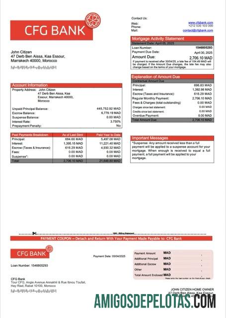 para download Modelo Word e PDF de declaração de hipoteca do banco Marrocos CFG